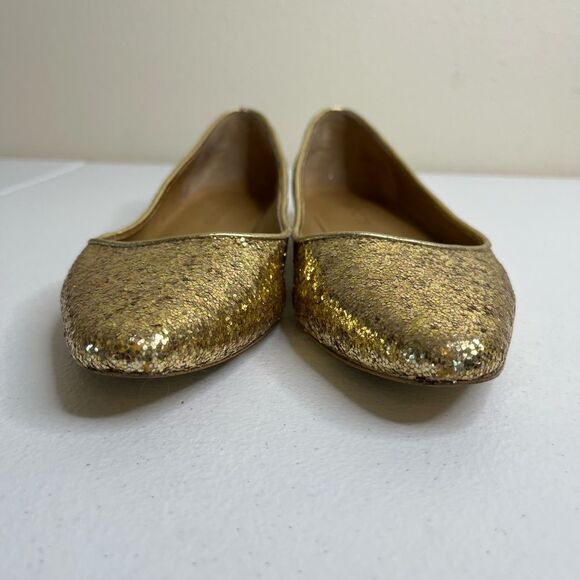 Talbots Gold Glitter Ballet Leather Flats Almond Toe Gold Heel Women Size 7.5 N - Picture 9 of 13